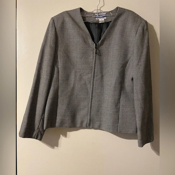 Vintage Pendleton Houndstooth 100% Wool Fully Lined Zip Up Jacket Blazer Size 14 - Picture 1 of 8